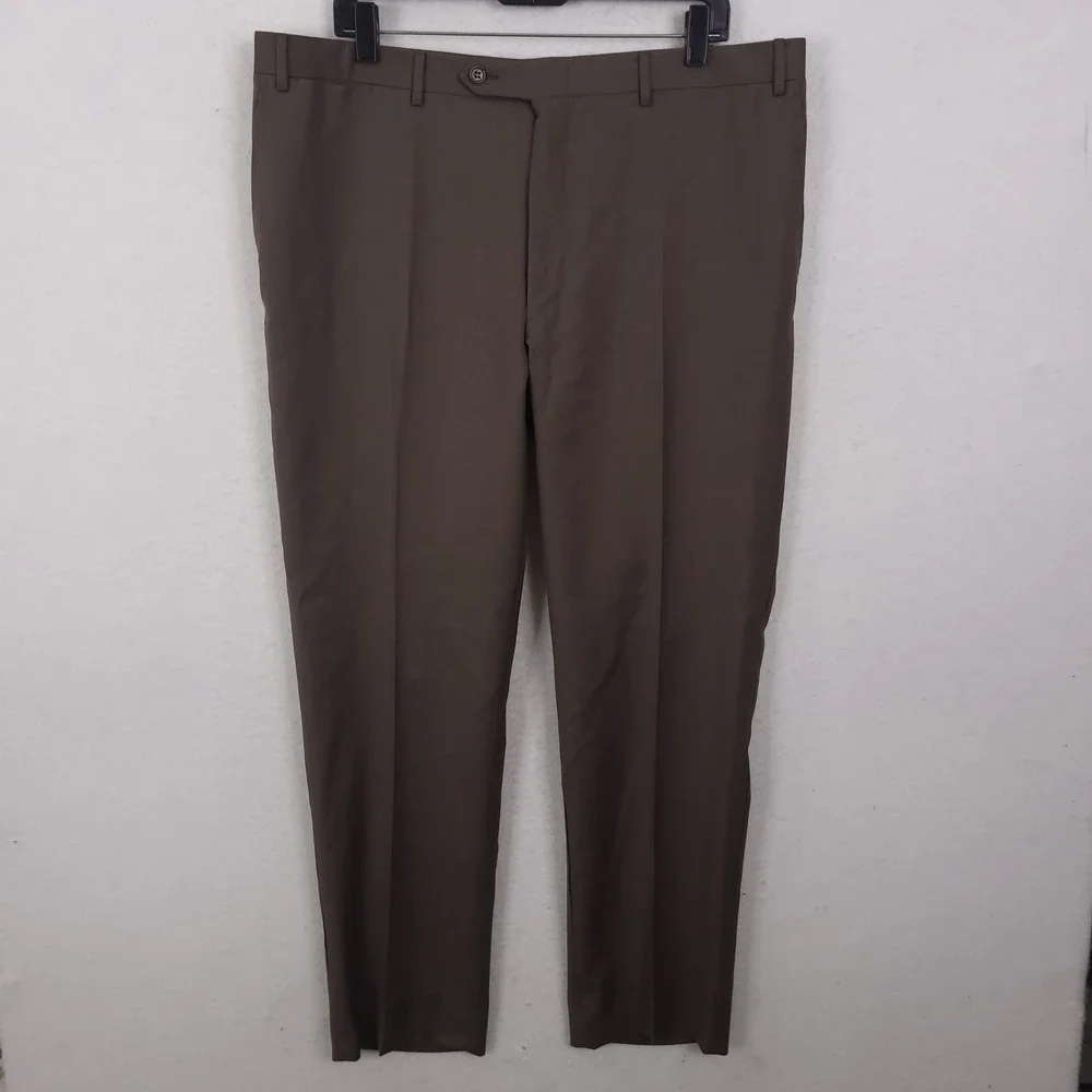 Canali Dress Pants Mens 38x30 Brown 100% Wool Flat Front Tailored Made in Italy